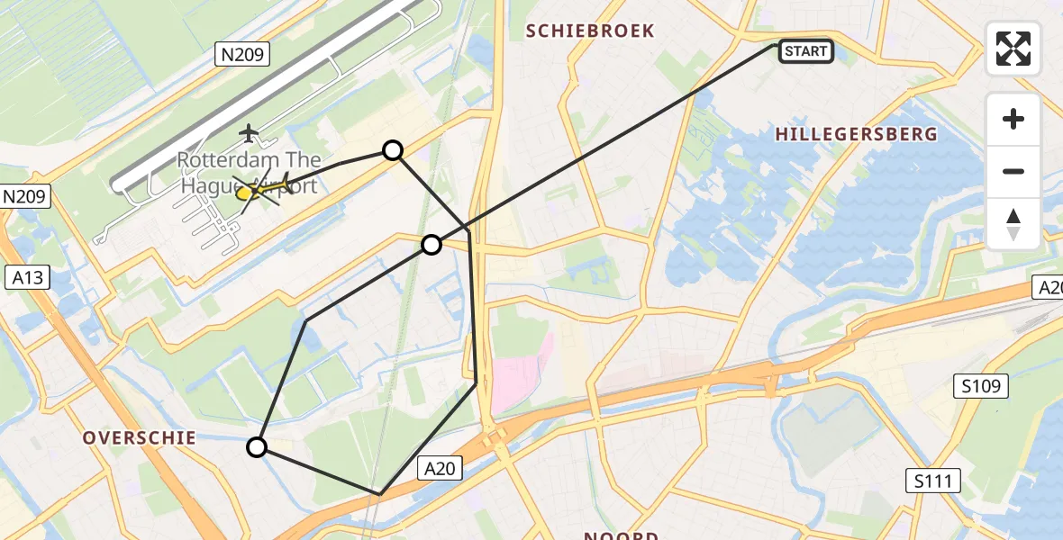Routekaart van de vlucht: Lifeliner 2 naar Rotterdam The Hague Airport, Tjaskerlaan