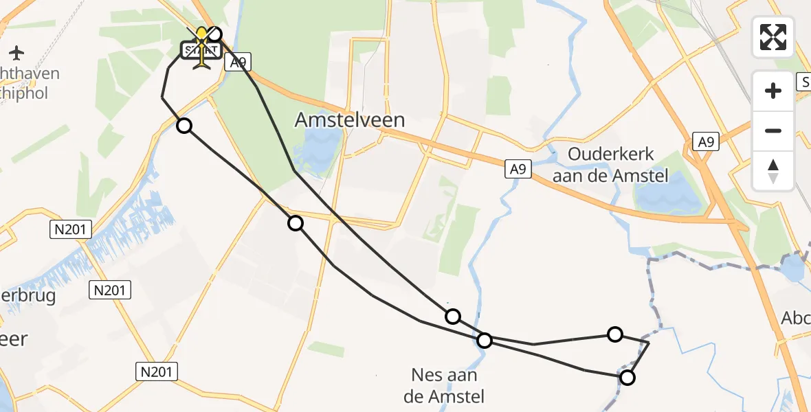 Vluchtroute Politiehelikopter van Schiphol naar Schiphol