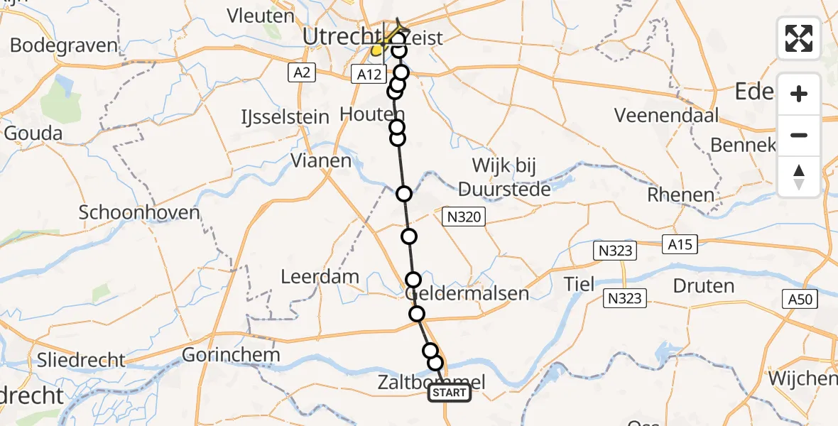 Routekaart van de vlucht: Lifeliner 3 naar Universitair Medisch Centrum Utrecht, Kerkplein