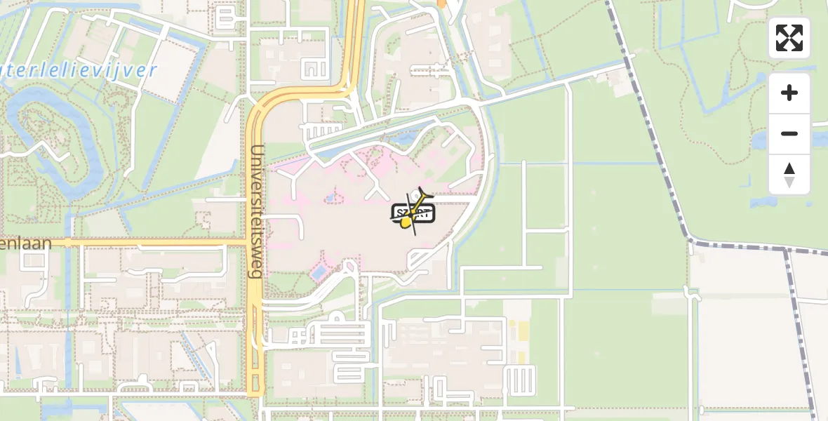 Routekaart van de vlucht: Lifeliner 3 naar Universitair Medisch Centrum Utrecht, UMC Ambulancetunnel