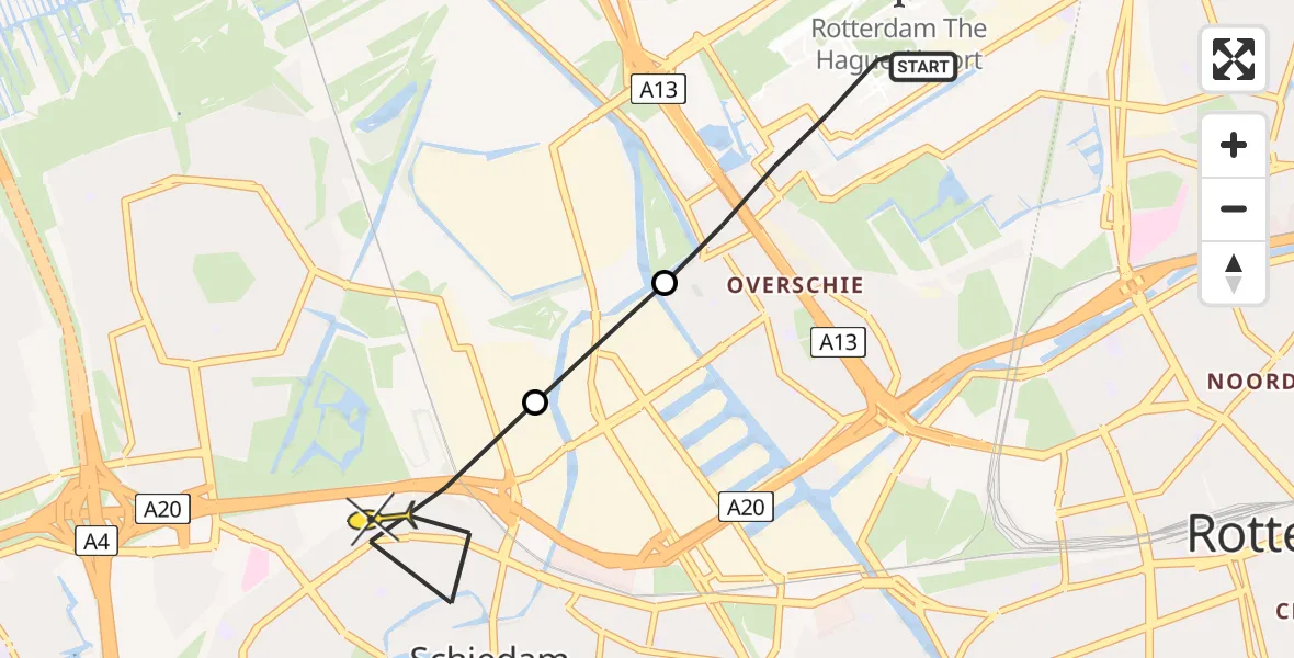 Routekaart van de vlucht: Lifeliner 2 naar Schiedam, Oranjestraat