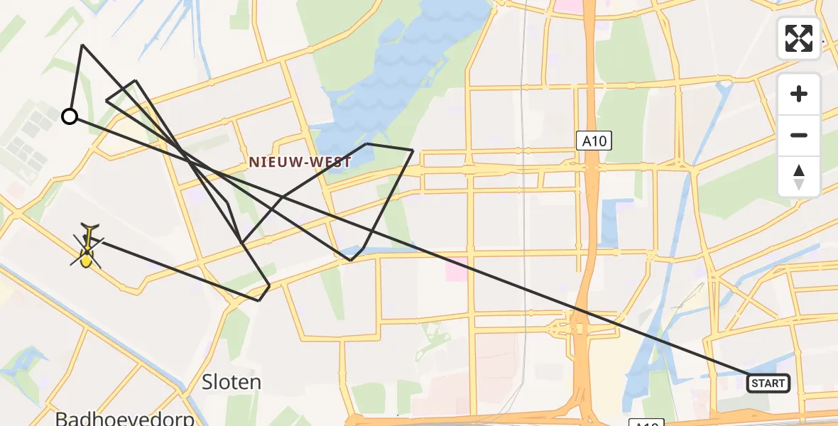 Routekaart van de vlucht: Politieheli naar Amsterdam, Ookmeerweg