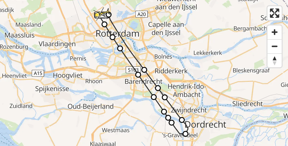 Routekaart van de vlucht: Lifeliner 2 naar Rotterdam The Hague Airport, Zestienhoven