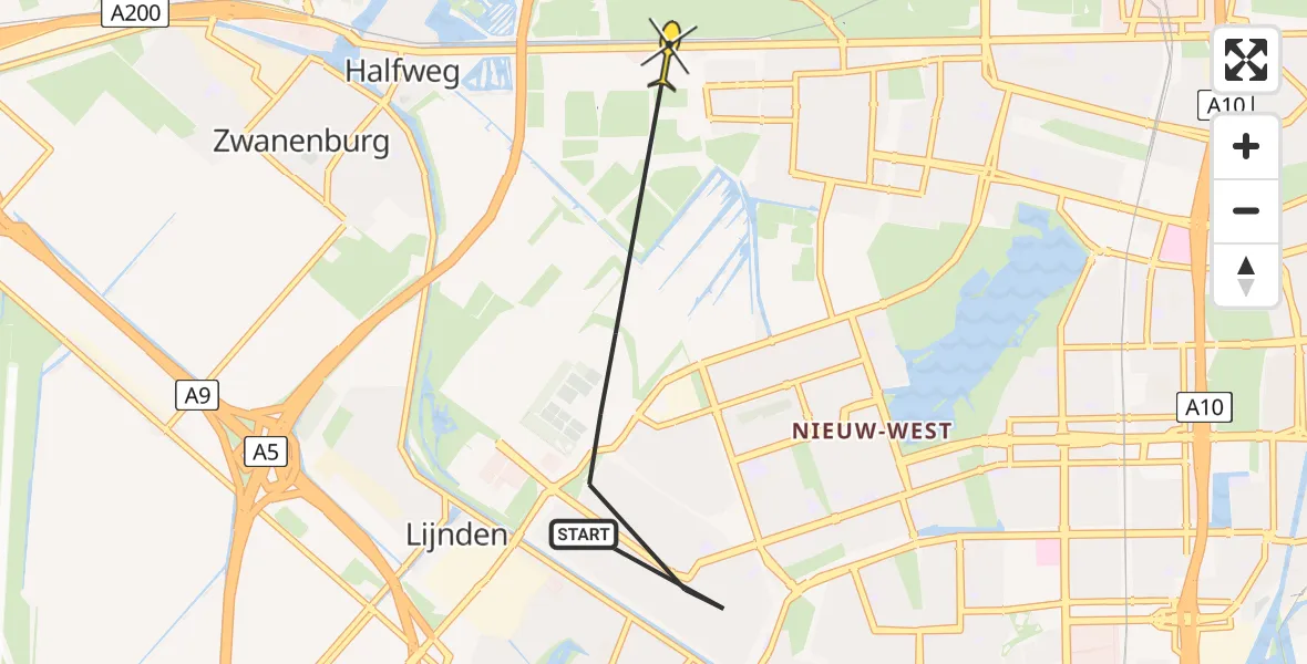 Vluchtroute Politiehelikopter van Amsterdam naar Amsterdam