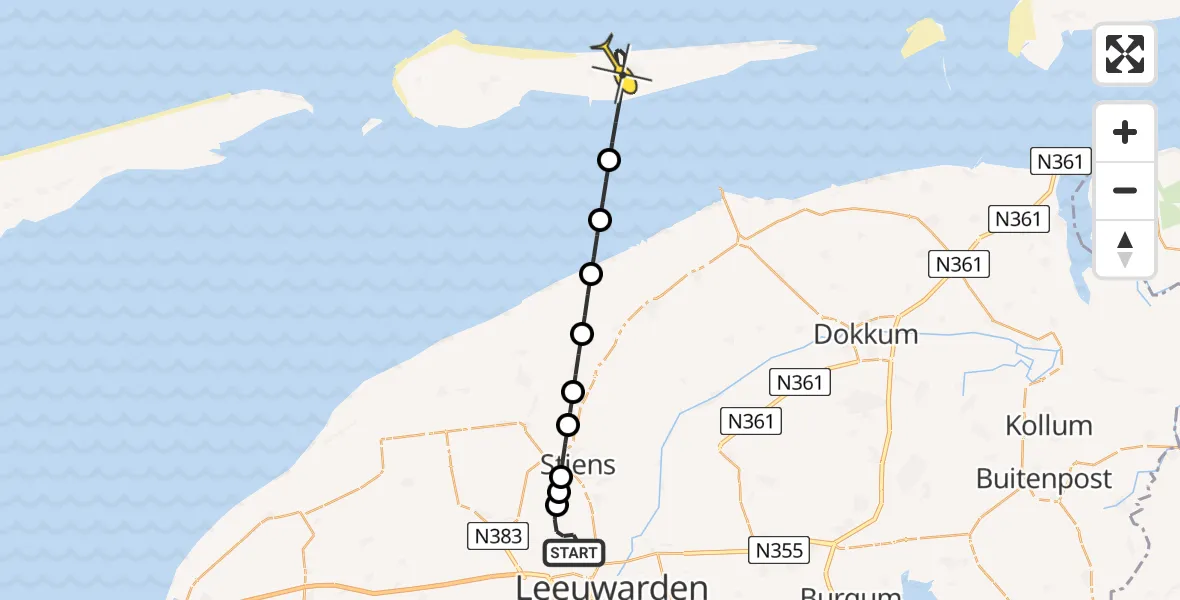 Routekaart van de vlucht: Ambulancehelikopter naar Buren, Keegsdijkje