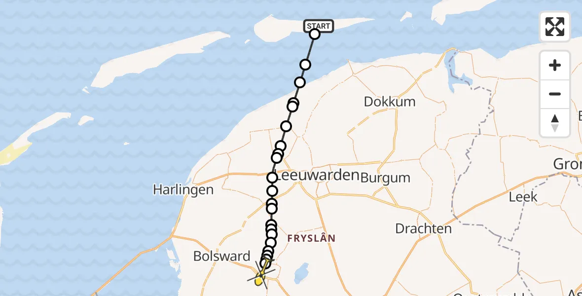 Routekaart van de vlucht: Ambulanceheli naar Sneek, Veertienenweg