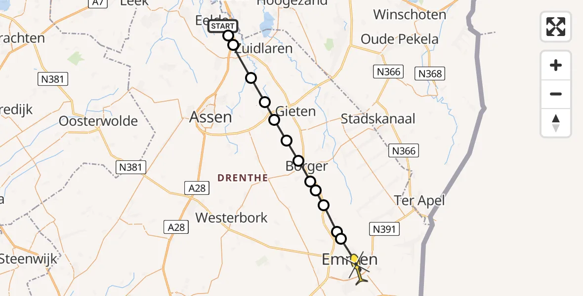 Routekaart van de vlucht: Lifeliner 4 naar Emmen, Duinstraat