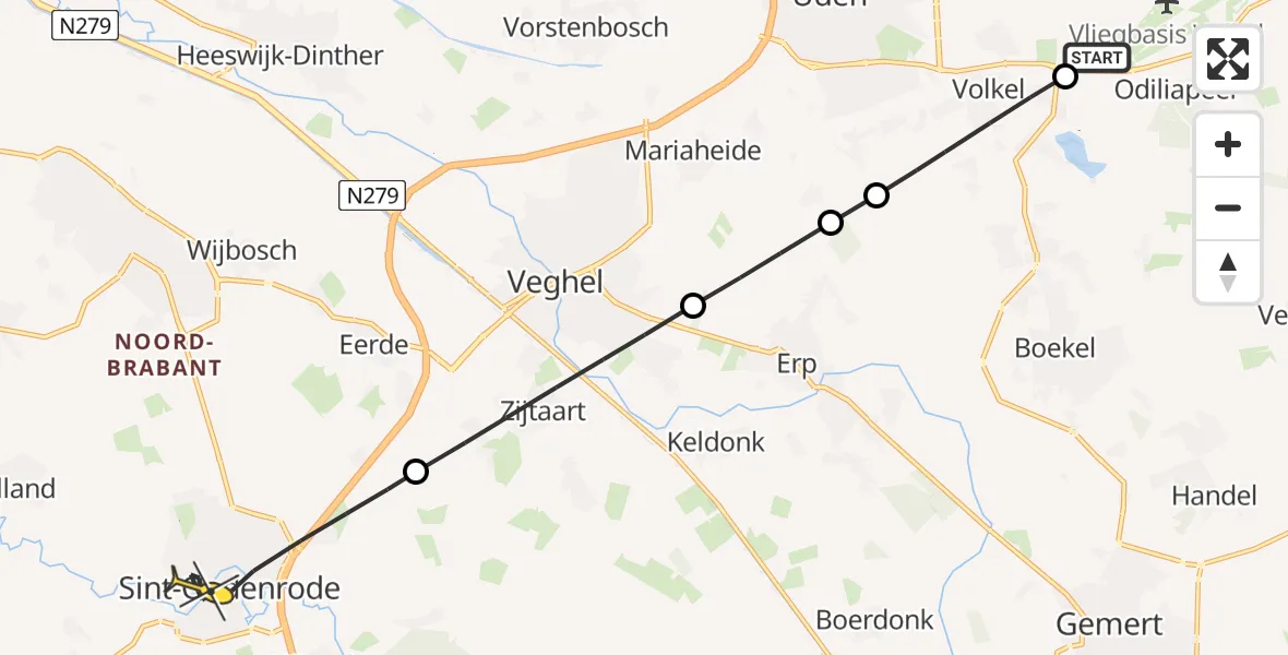 Routekaart van de vlucht: Lifeliner 3 naar Sint-Oedenrode, Akkerstraat
