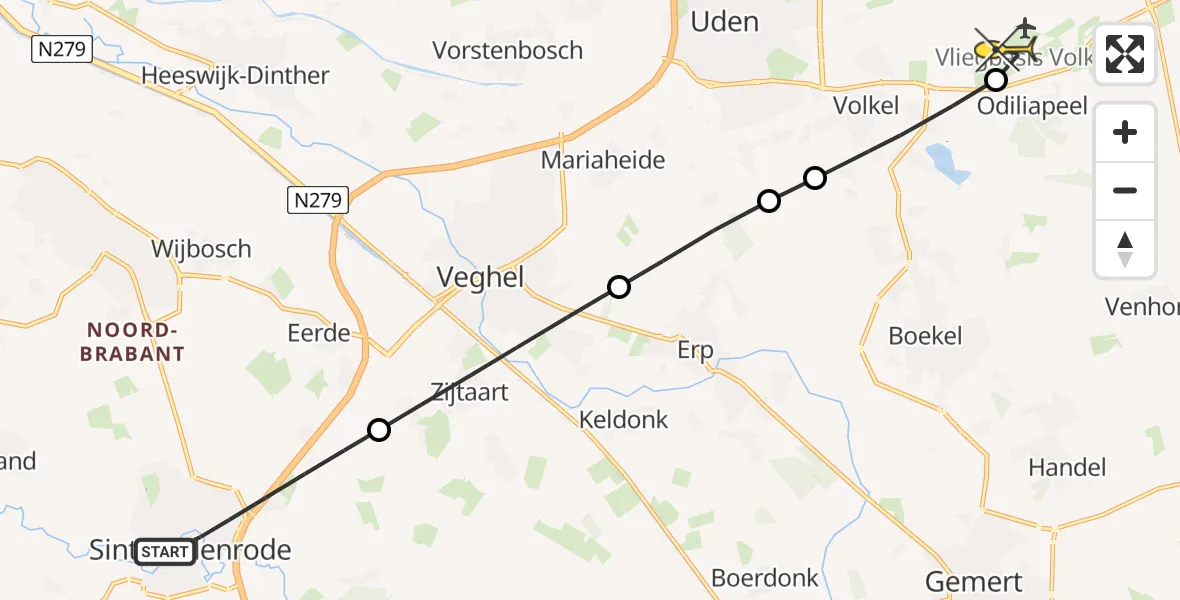 Routekaart van de vlucht: Lifeliner 3 naar Vliegbasis Volkel, Verwestraat