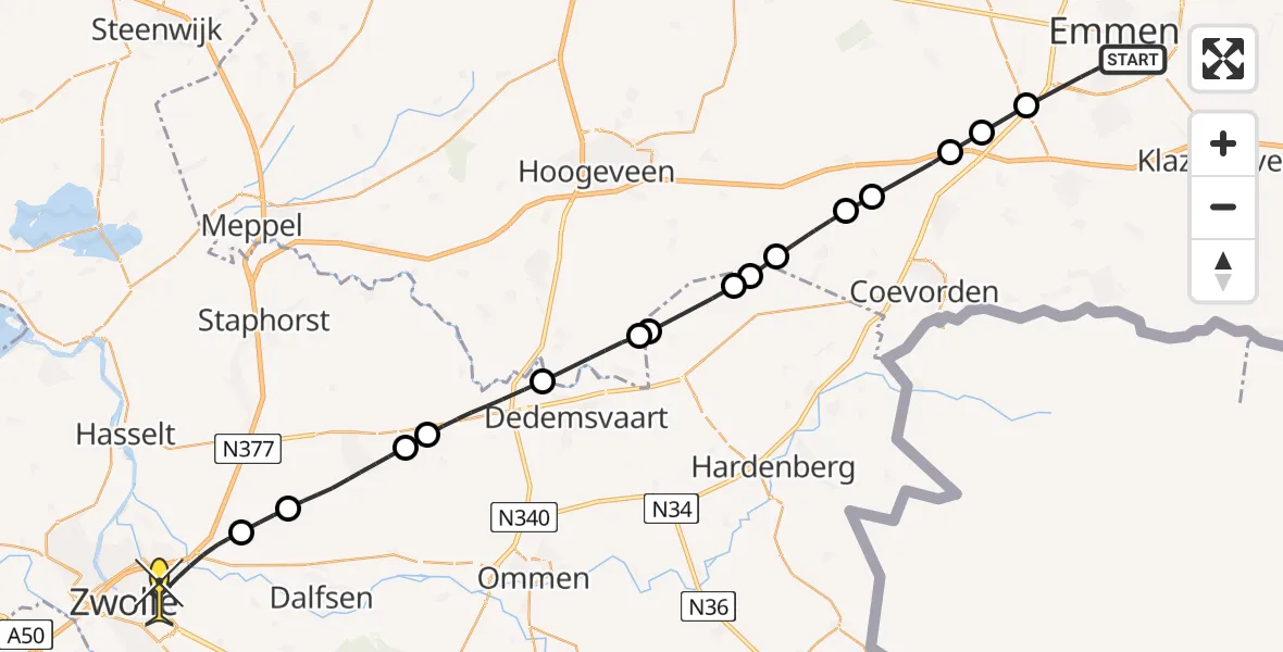 Routekaart van de vlucht: Lifeliner 4 naar Zwolle, Huizingsbrinkweg