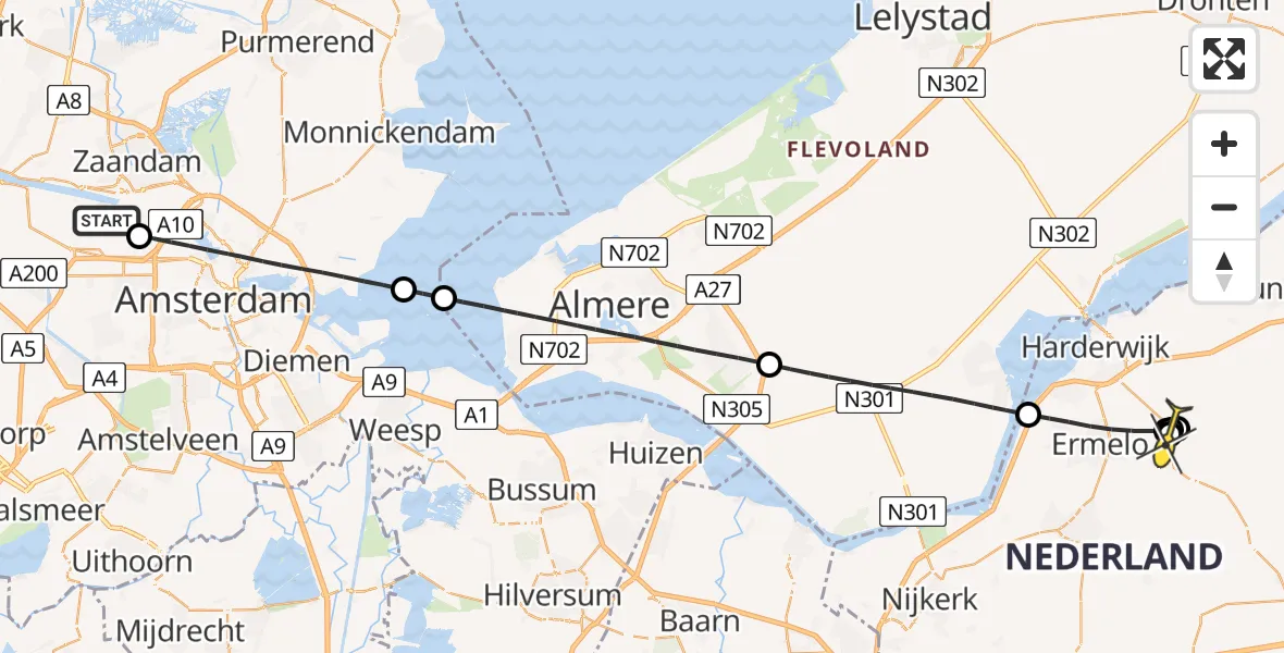 Routekaart van de vlucht: Lifeliner 1 naar Ermelo, Westhaven