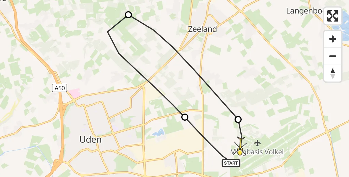 Routekaart van de vlucht: Lifeliner 3 naar Vliegbasis Volkel, Jagersveld