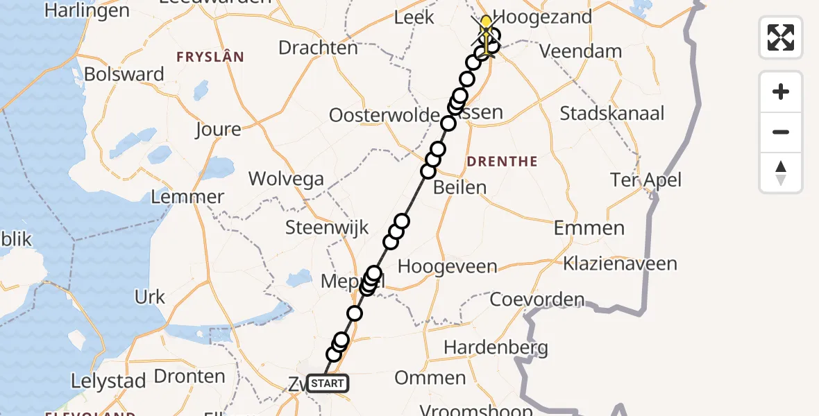 Routekaart van de vlucht: Lifeliner 4 naar Groningen Airport Eelde, Dokter van Heesweg
