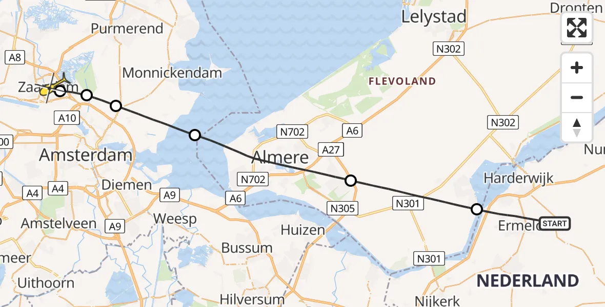 Routekaart van de vlucht: Lifeliner 1 naar Zaandam, Leuvenumseweg