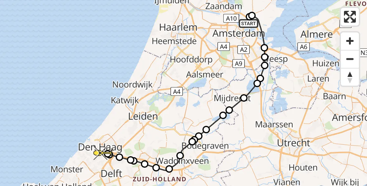 Routekaart van de vlucht: Lifeliner 2 naar Den Haag, Daan Roodenburghplein