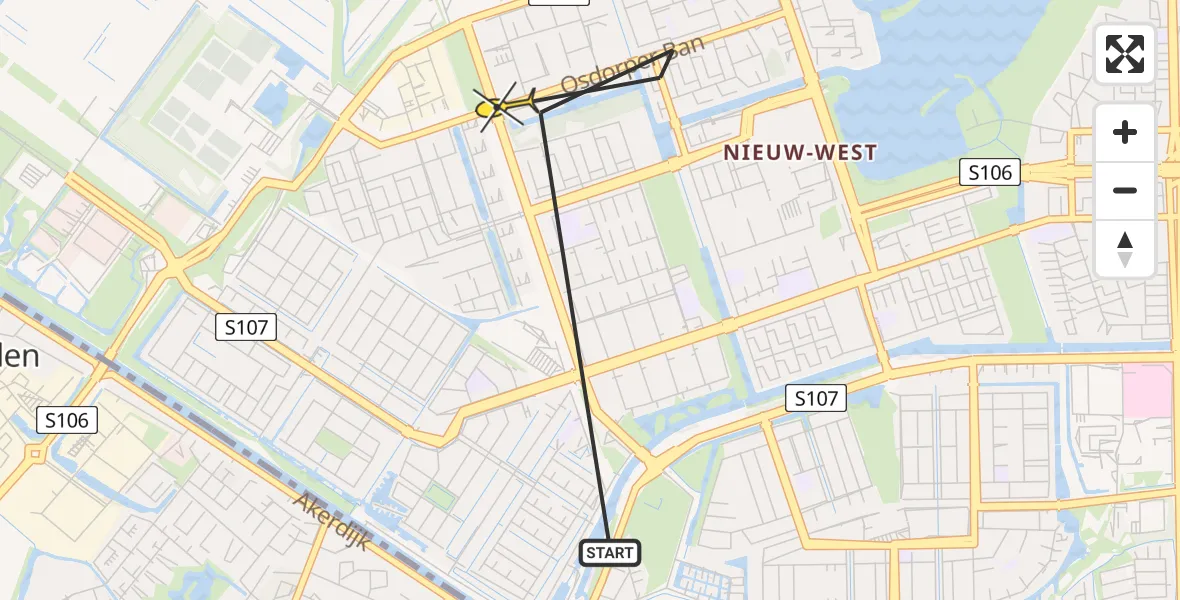 Routekaart van de vlucht: Politieheli naar Amsterdam, Osdorper Ban