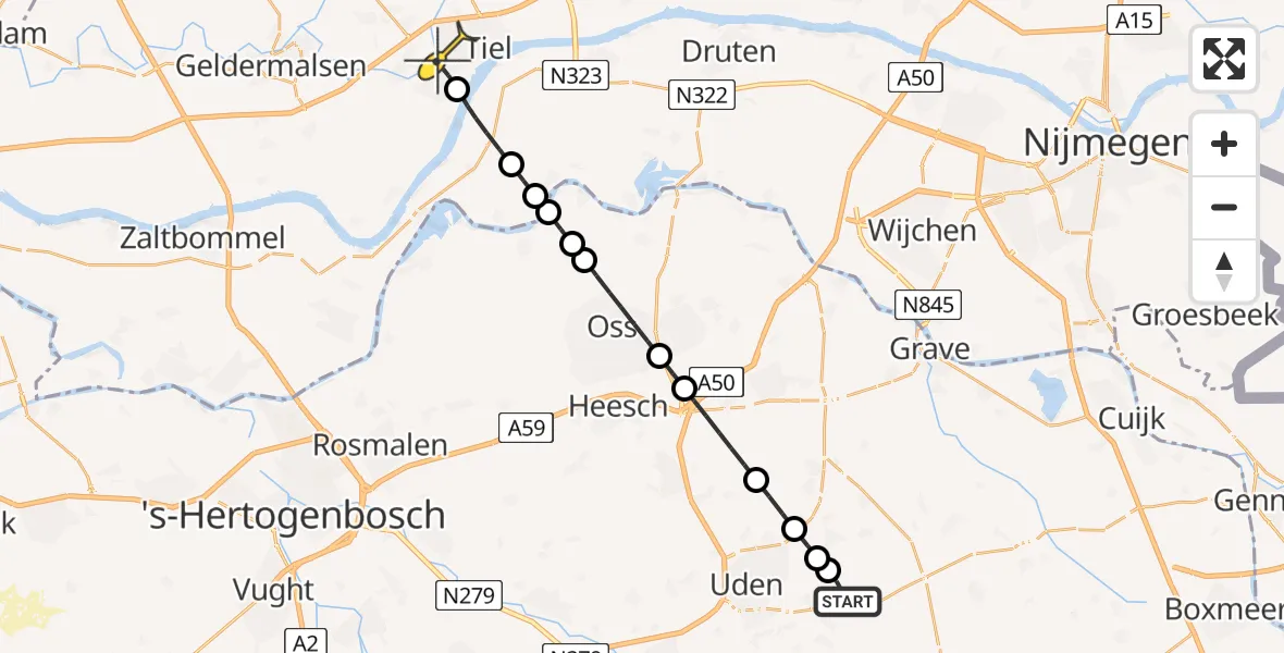 Routekaart van de vlucht: Lifeliner 3 naar Tiel, Zeelandsedijk