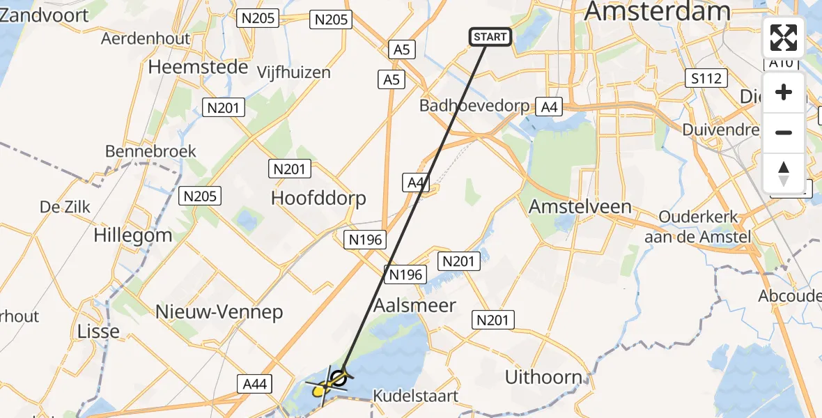 Routekaart van de vlucht: Politieheli naar Aalsmeer, Wijde Gat