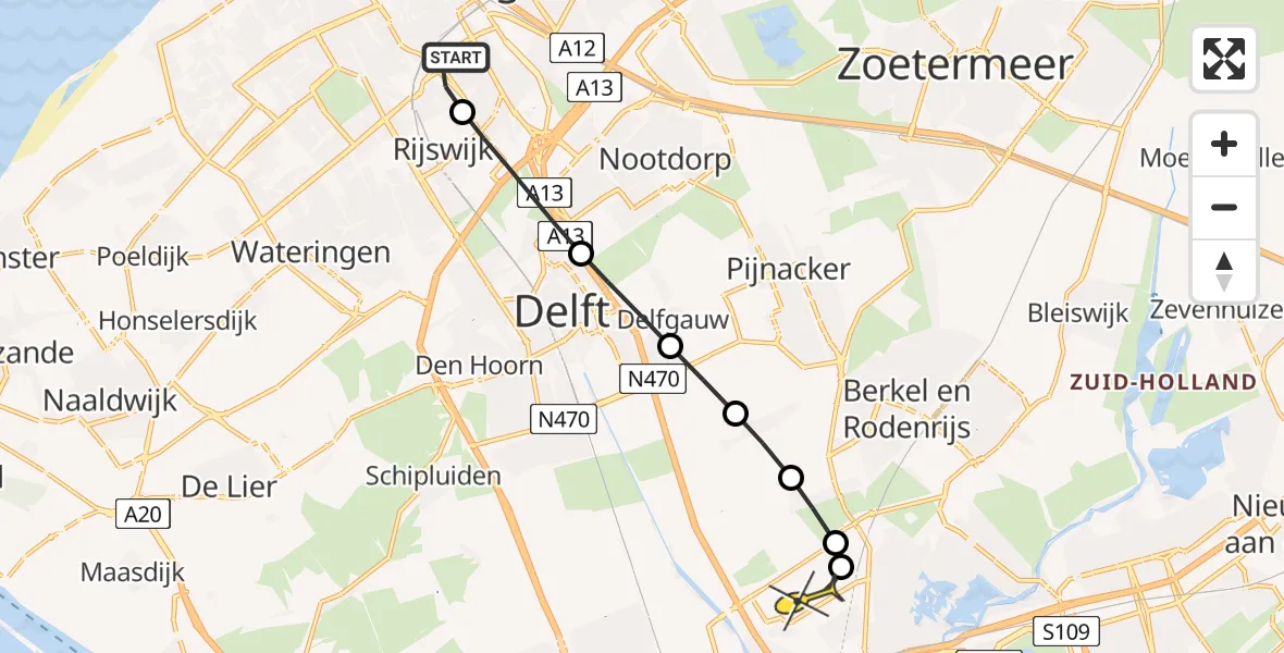 Routekaart van de vlucht: Lifeliner 2 naar Rotterdam The Hague Airport, Julialaantje