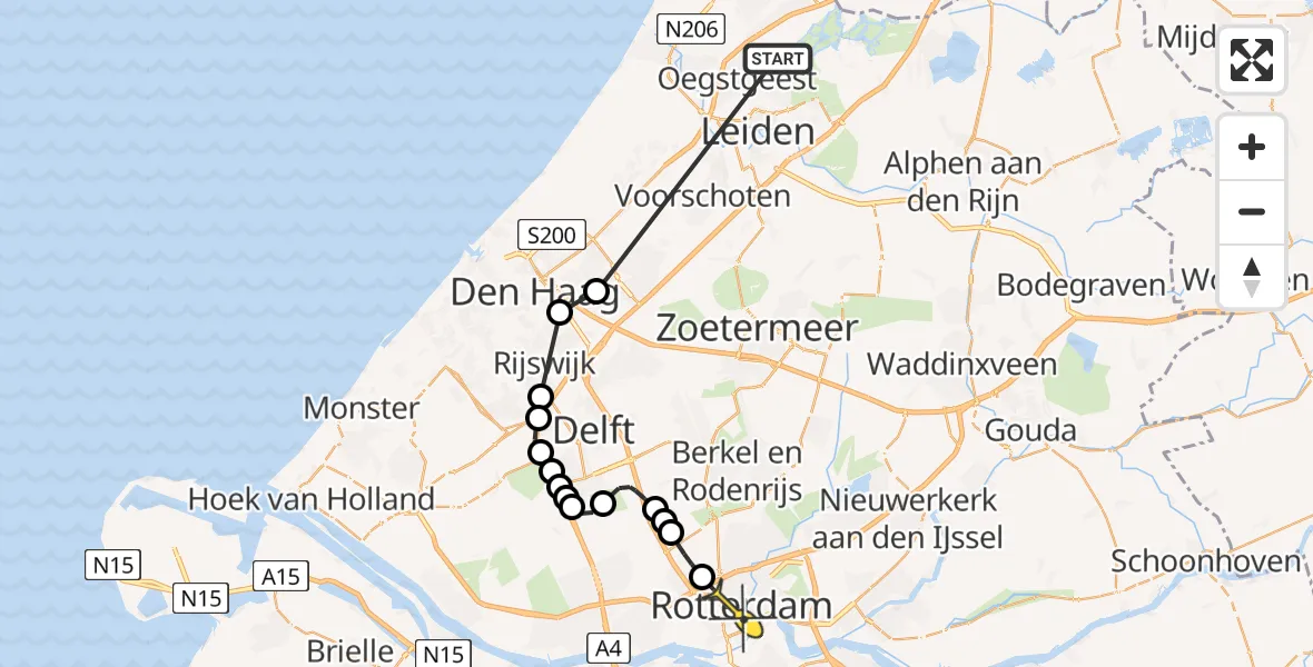 Routekaart van de vlucht: Politiehelikopter naar Rotterdam, Monseigneur van Steelaan