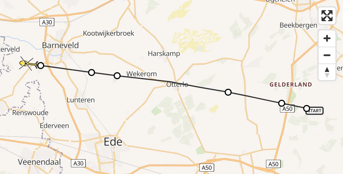 Routekaart van de vlucht: Politieheli naar De Glind, Ringallee