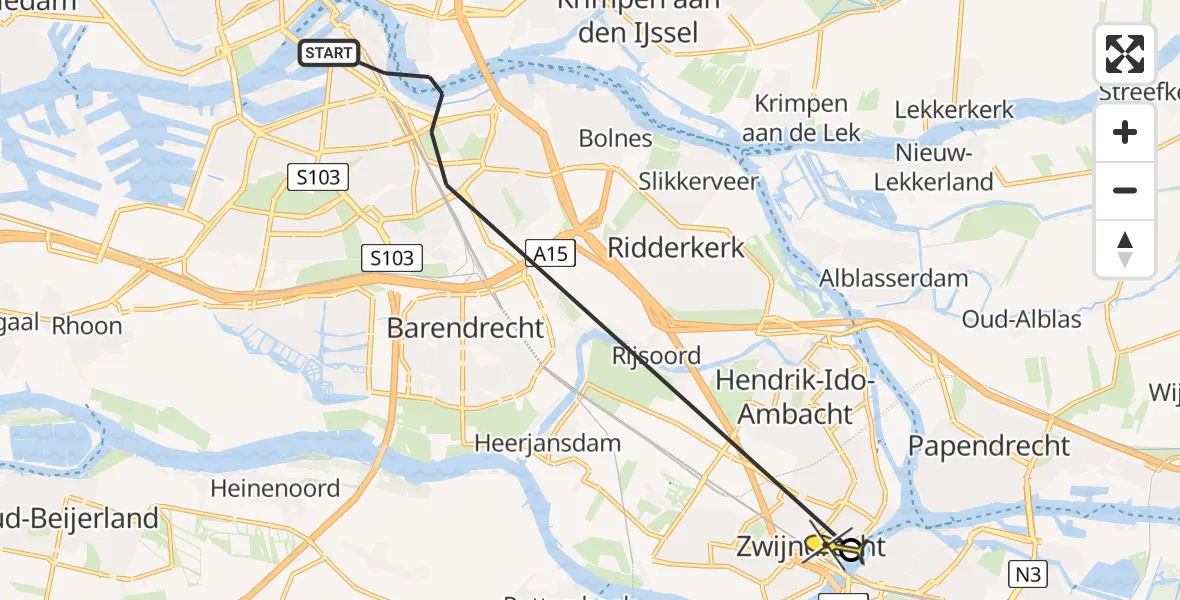 Routekaart van de vlucht: Politiehelikopter naar Zwijndrecht, Persoonshaven