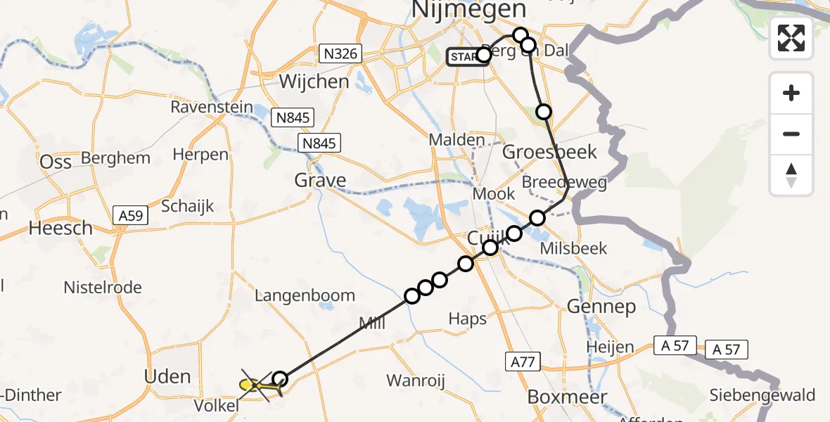 Routekaart van de vlucht: Lifeliner 3 naar Vliegbasis Volkel, Wijntgensstraat
