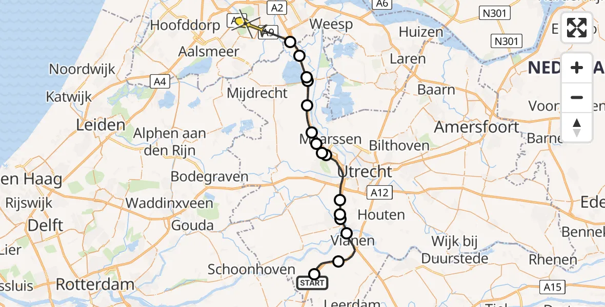 Routekaart van de vlucht: Politieheli naar Amstelveen, Driemolensweg