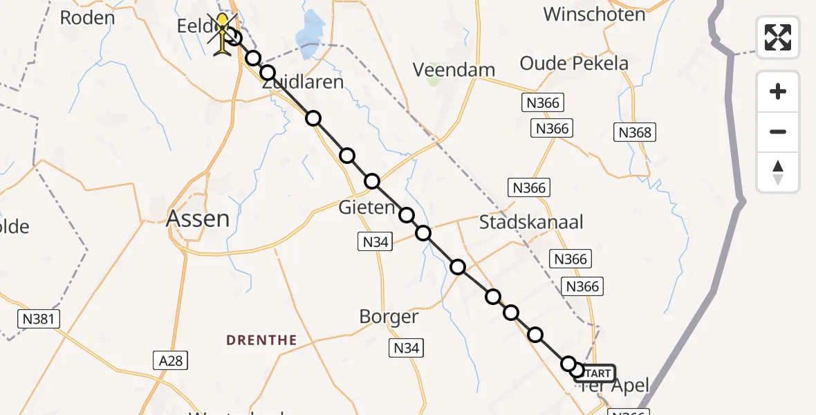 Routekaart van de vlucht: Lifeliner 4 naar Groningen Airport Eelde, Westerstraat