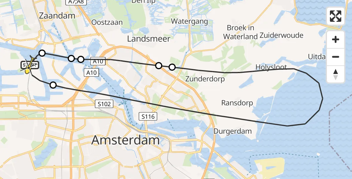 Routekaart van de vlucht: Lifeliner 1 naar Amsterdam Heliport, Maltaweg