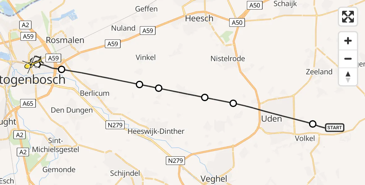 Routekaart van de vlucht: Lifeliner 3 naar 's-Hertogenbosch, Zeelandsedijk