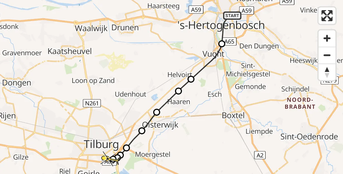 Routekaart van de vlucht: Lifeliner 3 naar Tilburg, Kapelaan Koopmansplein