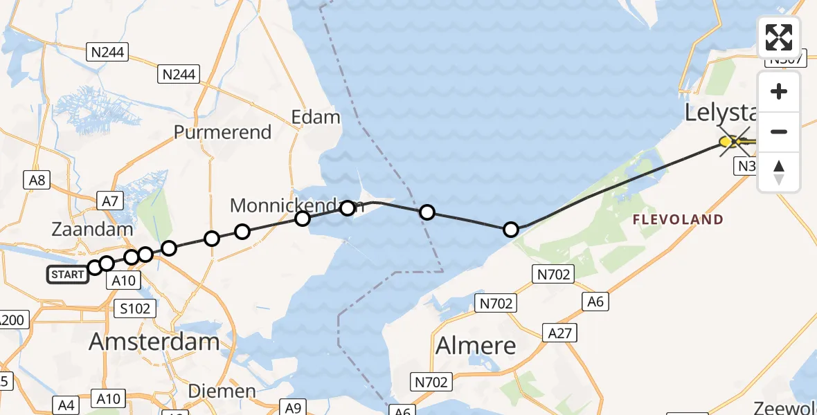 Routekaart van de vlucht: Lifeliner 1 naar Lelystad, Westhavenweg