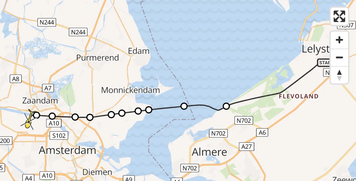 Routekaart van de vlucht: Lifeliner 1 naar Amsterdam Heliport, Larserdreef