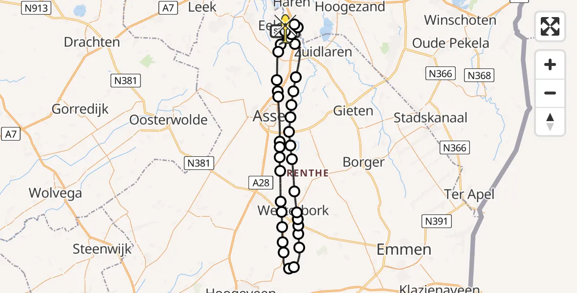 Routekaart van de vlucht: Lifeliner 4 naar Groningen Airport Eelde, Moespot