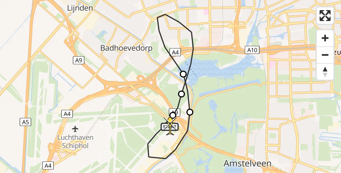 Vluchtroute Politiehelikopter van Schiphol naar Schiphol