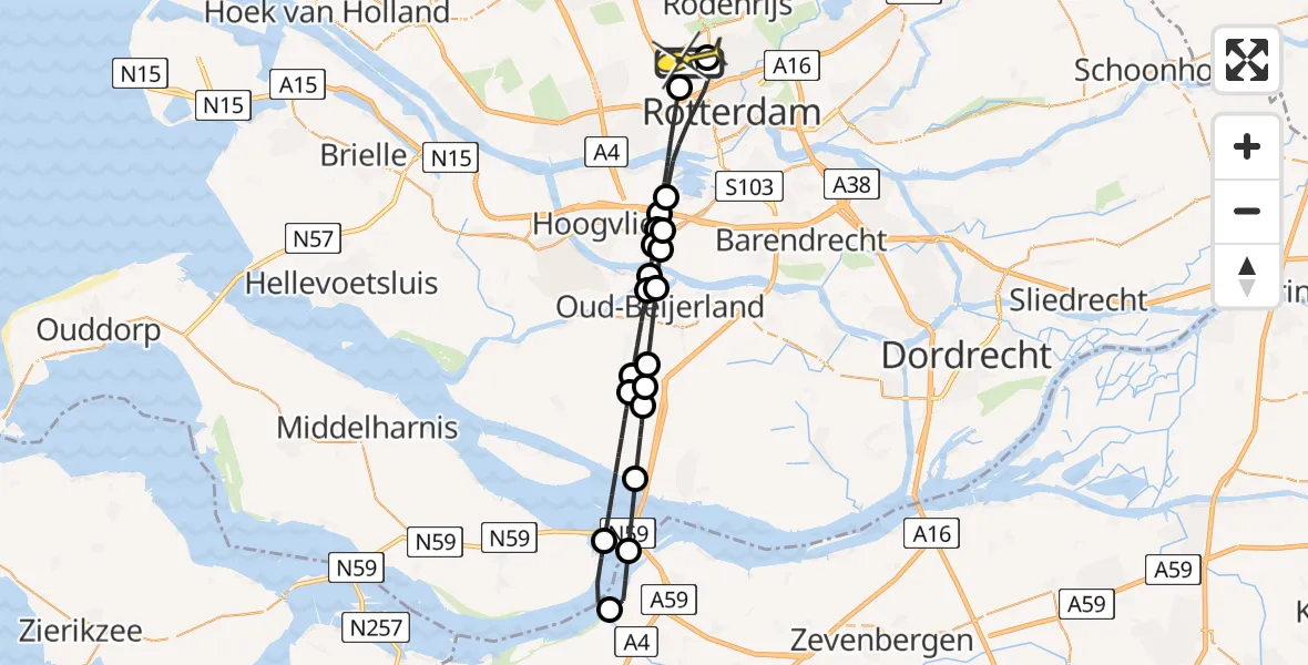 Routekaart van de vlucht: Lifeliner 2 naar Rotterdam The Hague Airport, Schipholstraat