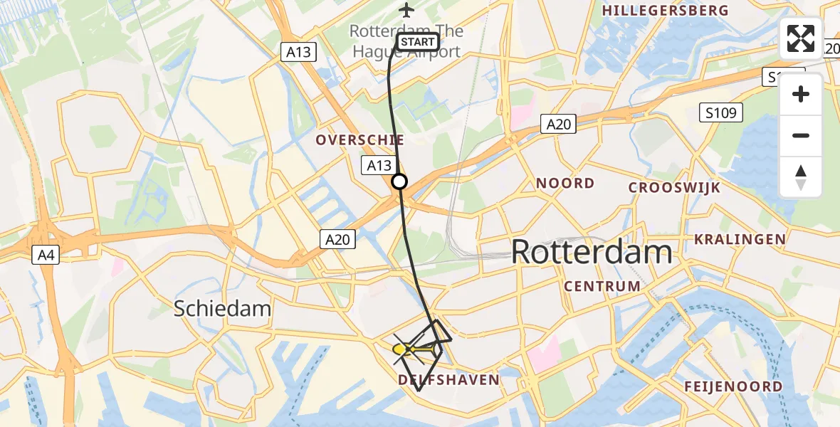 Routekaart van de vlucht: Lifeliner 2 naar Rotterdam, Deelenpad