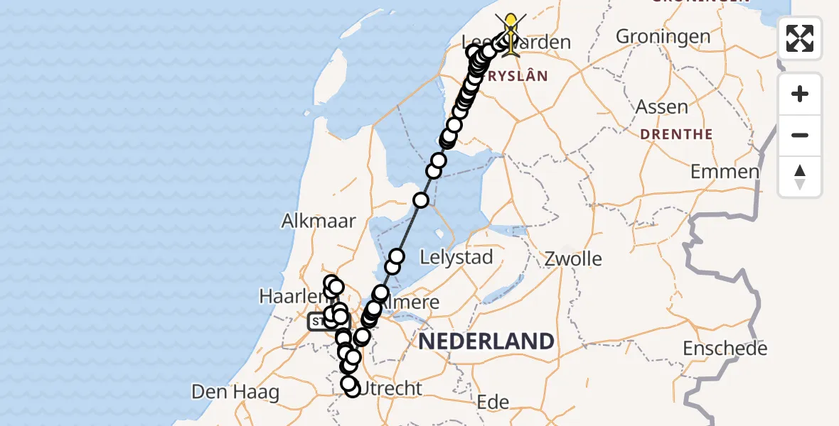 Routekaart van de vlucht: Politieheli naar Vliegbasis Leeuwarden, Fokkerweg