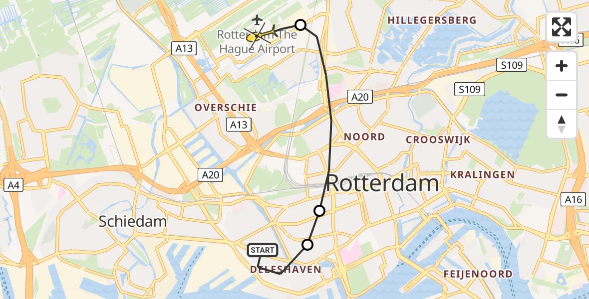 Routekaart van de vlucht: Lifeliner 2 naar Rotterdam The Hague Airport, Heemraadssingel