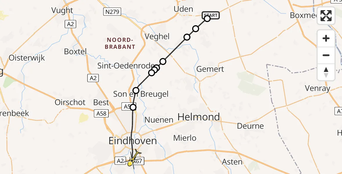 Routekaart van de vlucht: Lifeliner 3 naar Eindhoven, Rechtestraat