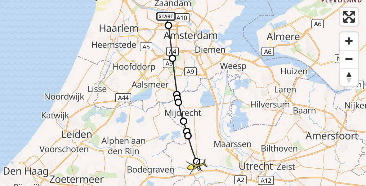 Routekaart van de vlucht: Lifeliner 1 naar Woerden, Corsicaweg