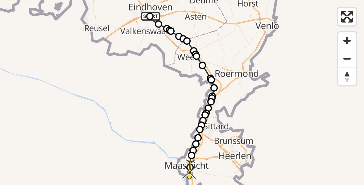Routekaart van de vlucht: Lifeliner 3 naar Maastricht UMC+, Schoonoordhof