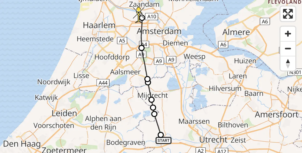 Routekaart van de vlucht: Lifeliner 1 naar Amsterdam Heliport, Van der Duijn van Maasdamlaan
