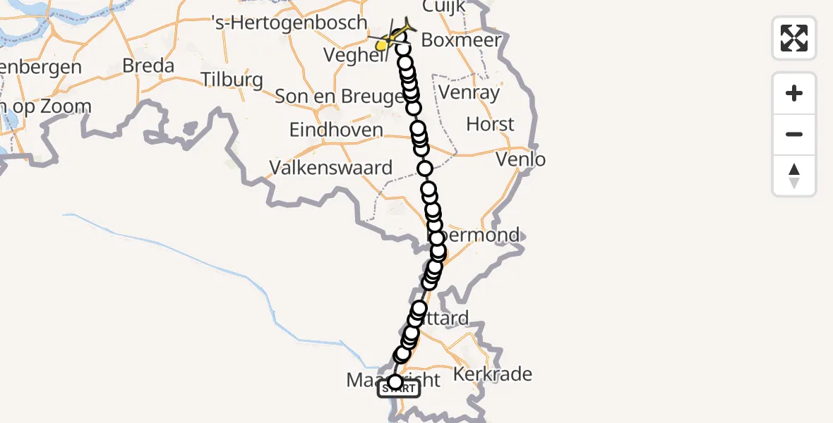 Routekaart van de vlucht: Lifeliner 3 naar Vliegbasis Volkel, Lage Weerd