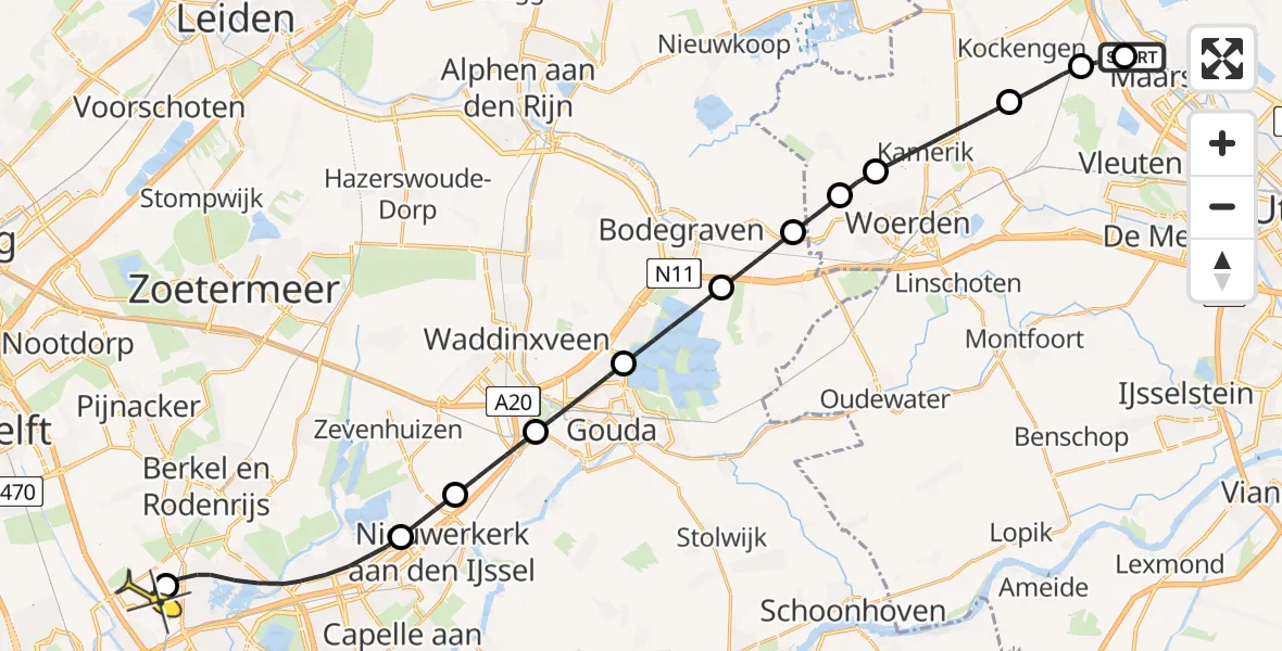 Routekaart van de vlucht: Lifeliner 2 naar Rotterdam The Hague Airport, Haarrijnweg