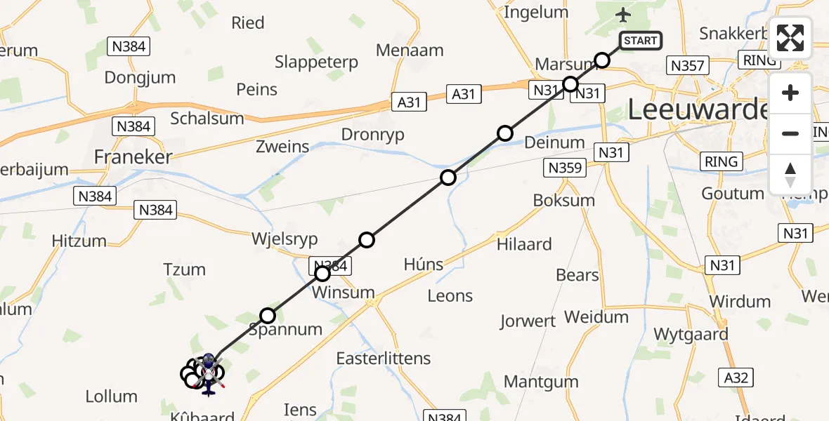 Vluchtroute Politiehelikopter Vliegbasis Leeuwarden - Kûbaard, 27 mei 2025, 15:27