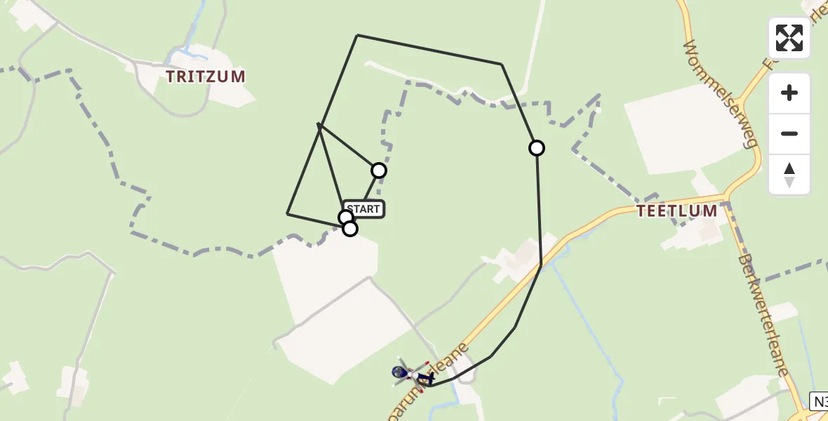 Vluchtroute Politiehelikopter Kûbaard - Kûbaard, 27 mei 2025, 15:50