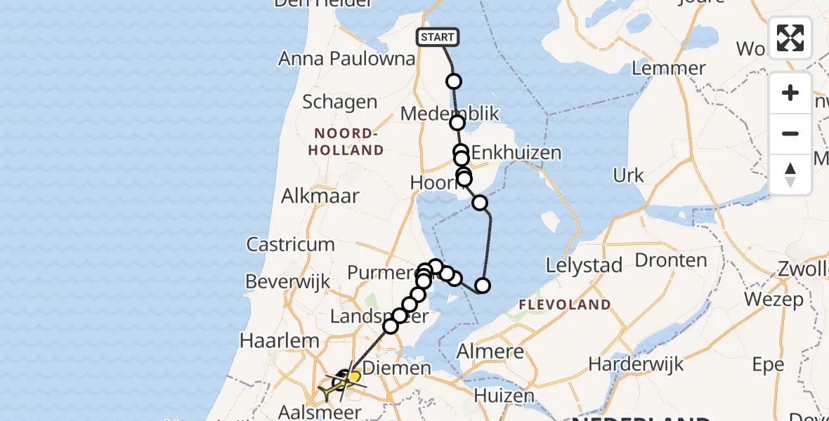 Routekaart van de vlucht: Politiehelikopter naar Schiphol, Noorderdijkweg