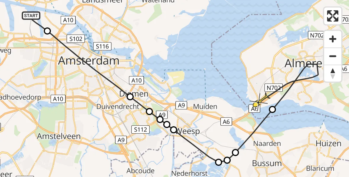 Routekaart van de vlucht: Lifeliner 1 naar Almere, Maltaweg